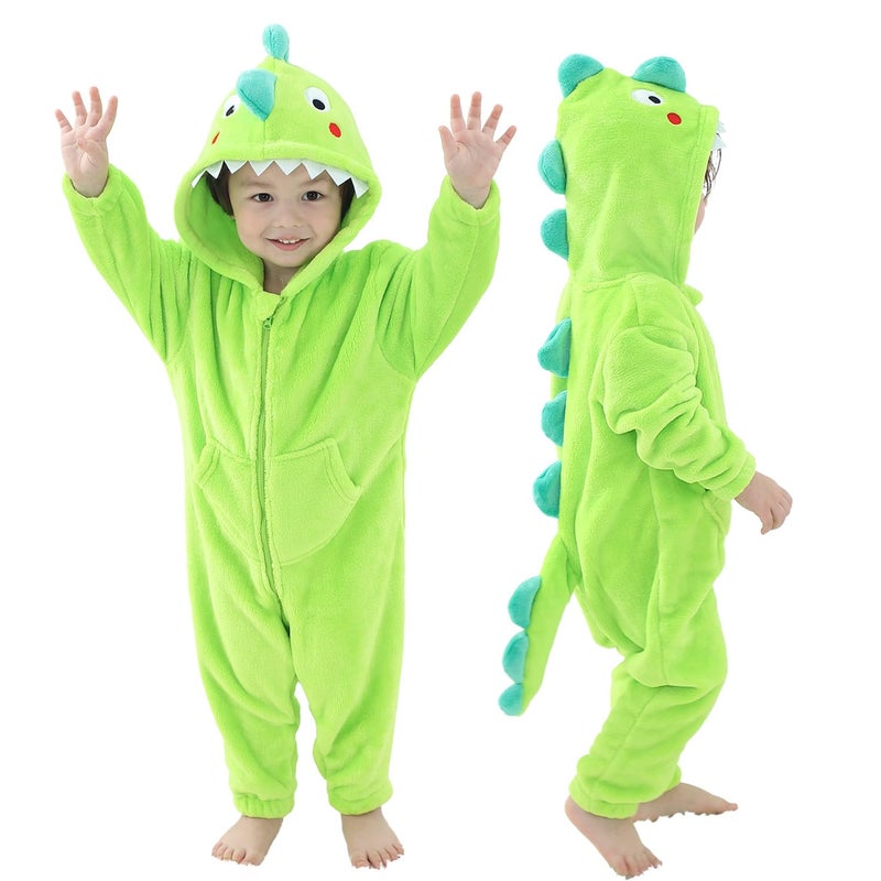 LOLANTA Boys Girls Dinosaur Costume Toddler's Dino Bodysuit Flannel Toddler One Piece Jumpsuit Kids Gifts (Green, 2-3T) - Image 1